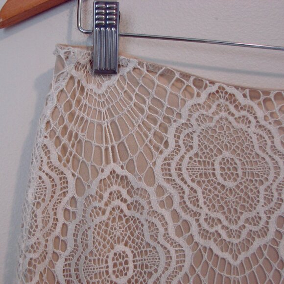 Blu Pepper Beige Ivory Lace Skirt Midi Fringe Boho Wedding Coastal Size Large - Picture 5 of 11